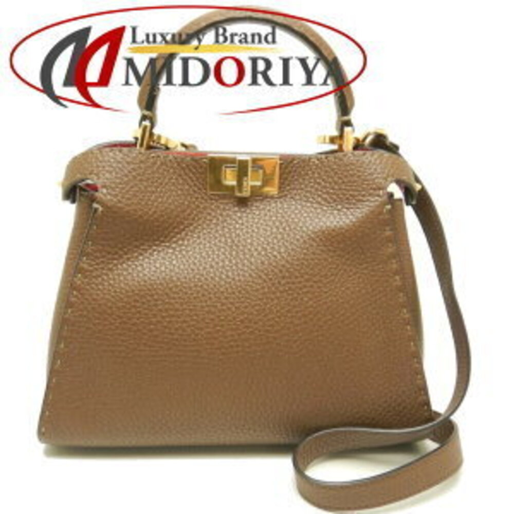 Fendi Peekaboo Essentially Selleria Calfskin Brown Pink Red